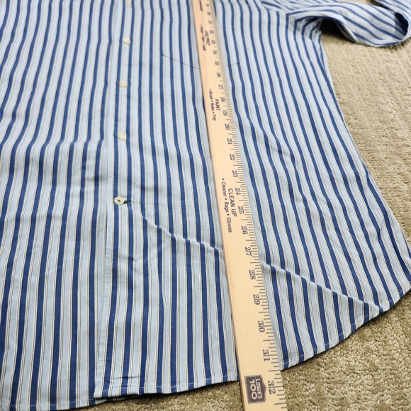 Vintage Lacoste Shirt Men 44 (XL) Vertical Striped Button Up Alligator Logo Blue - Picture 7 of 11